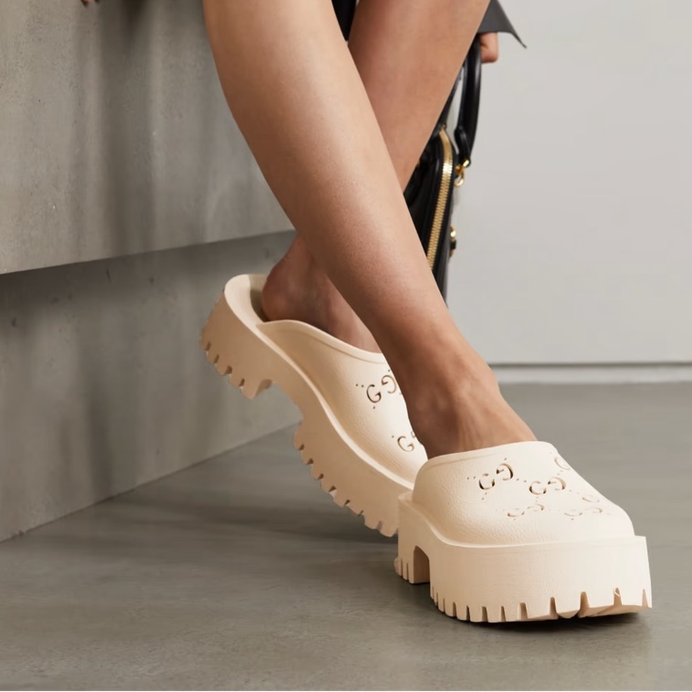 Gucci Elea perforated rubber platform mules